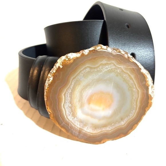 Handmade Black Leather Belt with Agate Buckle SM main image 4